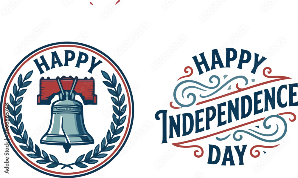 Fototapeta premium Patriotism Concept Independence Day Logo with Liberty Bell on on a Transparent