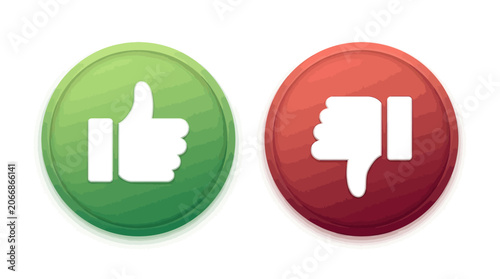 Two icons show thumbs up and thumbs down on green and red buttons