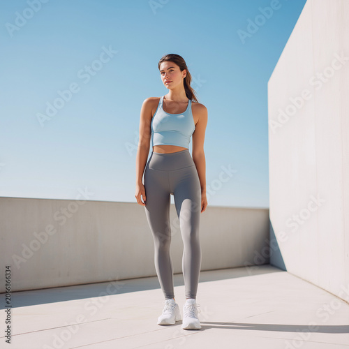 young woman blue sport outfit 