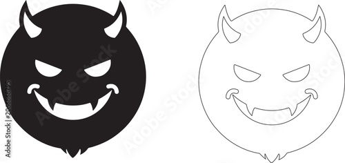 Foto Devil faces, evil icons, monster symbols, black and white illustrations, 2 devil