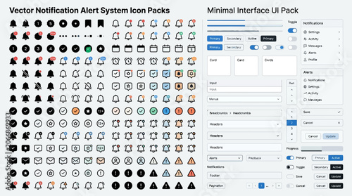 Vector Notification Alert System Icons and Minimal UI Interface Pack