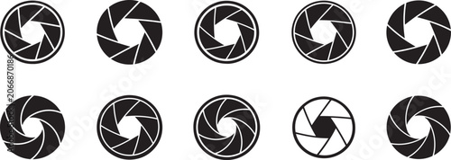 Canvas Print Set of camera lens diaphragm and aperture shutter silhouette icons, professional vector EPS design