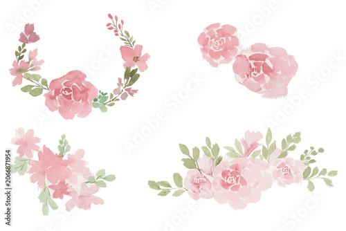 abstract watercolor flowers, leaves illustration set - green leaf branches collection for wedding, greetings, stationary, wallpapers, fashion, background. olive, green leaves, Eucalyptus etc	