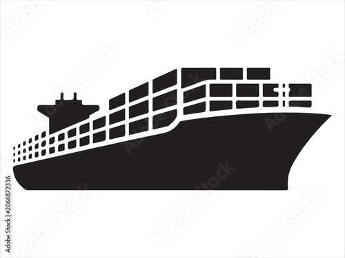 Cargo ship silhouette with shipping containers flat vector isolated illustration design