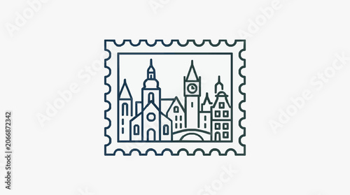 Black and white line art of a castle silhouette.