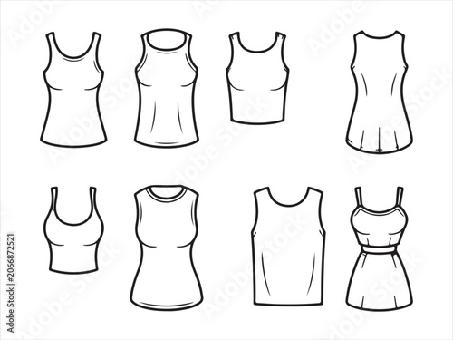 Obraz na plátně Tank top silhouette set with women camisole sleeveless shirt collection flat vec