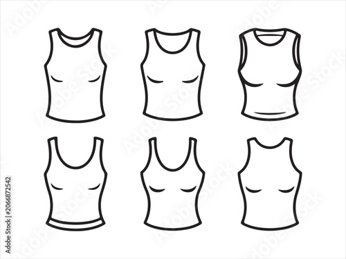 Fotografie Tank top silhouette set with women camisole sleeveless shirt collection flat vec