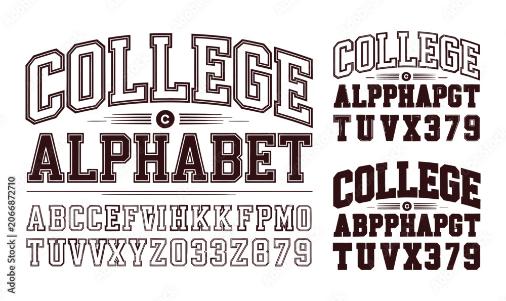 Obraz premium College Alphabet Varsity Typography Vector Set for Sports Team Jersey and T-shirt Design