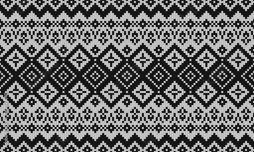 Native Indian style cross-stitch pattern in black and white, vector illustration, eps file.