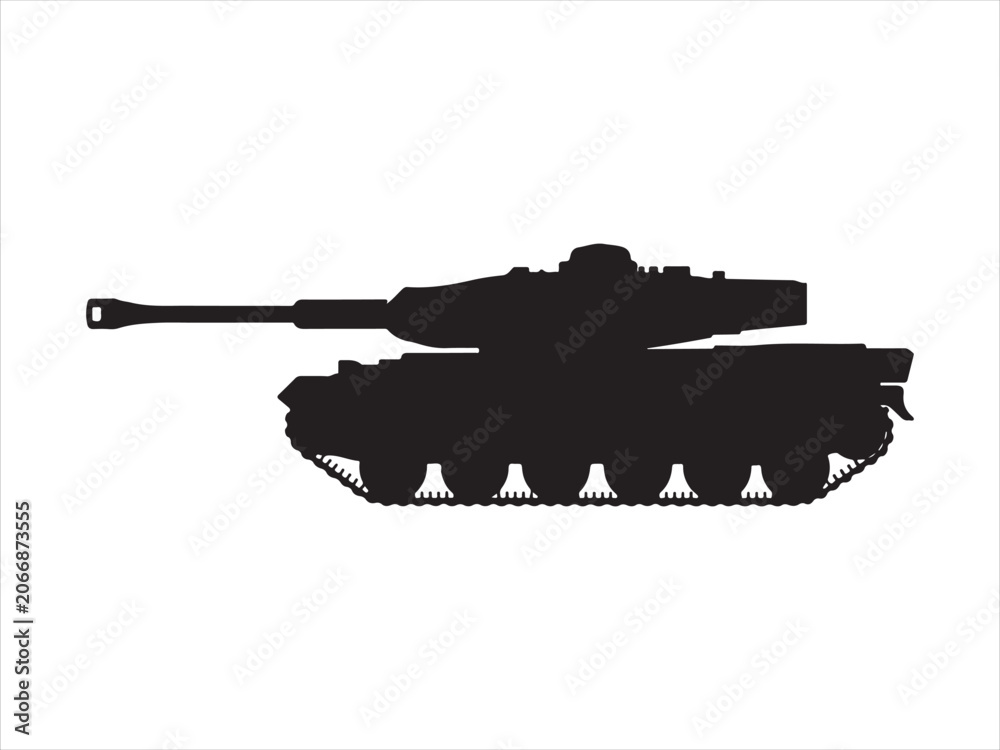 Fototapeta premium Military battle tank black silhouette vector isolated illustration