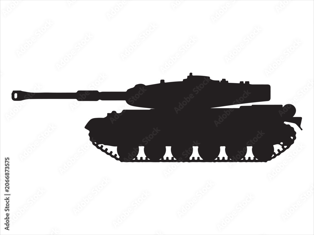 Fototapeta premium Military battle tank black silhouette vector isolated illustration