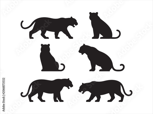 Canvas Print Tiger silhouettes set varied poses for wildlife black vector isolated illustrati