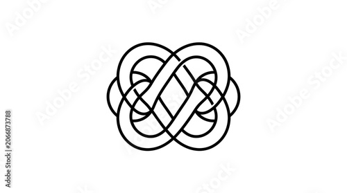 Knotted and intertwined infinity symbol with a complex loop design, representing strong connection and endless complexity, on an isolated white background.