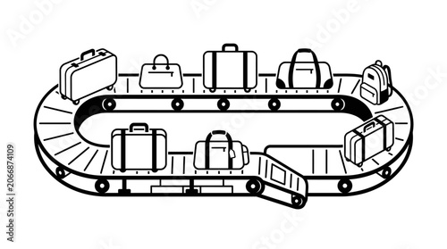 Airport Baggage Carousel with Luggage Line Icon, isolated white background