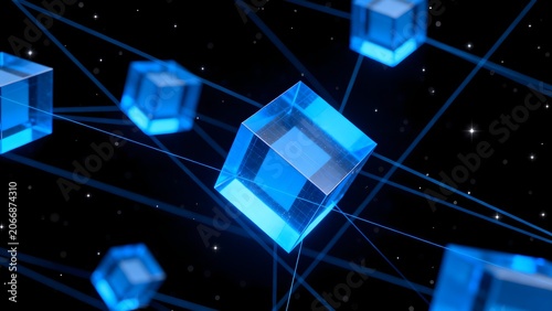 Blue cubes connected in space