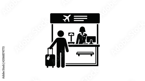 Person Checking in at Airport Counter with Travel Agent Icon, isolated white background