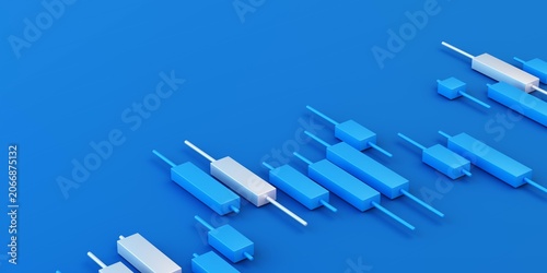 Bild auf Leinwand Blue Financial Candlestick Chart with Copy Space in 3D