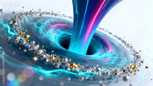 Colorful swirling vortex with glowing particles