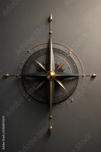 Elegant Gold Compass Rose on Dark Background Symbolizing Navigation, Direction, Luxury and Guidance for Premium Branding
