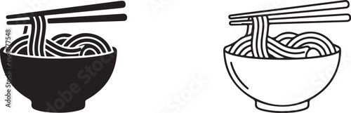 Noodle bowls, chopstick icons, Asian food symbols, vector illustrations