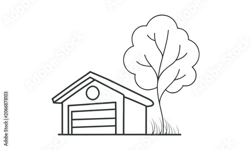 House with tree. House line art icon. Vector illustration of   home.