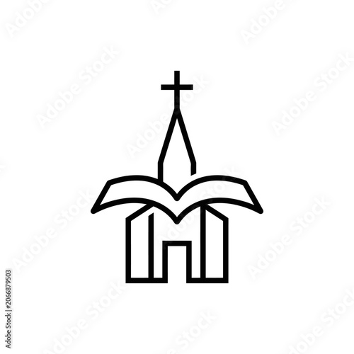 Church icon combined with open book base.
