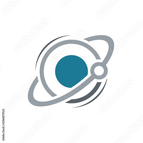 Abstract blue and gray atomic orbital logo icon.