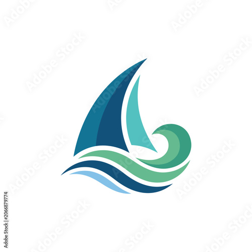 Photos Modern sailboat graphic with two-toned sea wave design.