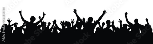 Crowd of people cheering with raised hands silhouette