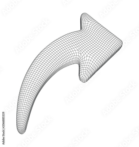 3d wireframe model of a curved arrow icon