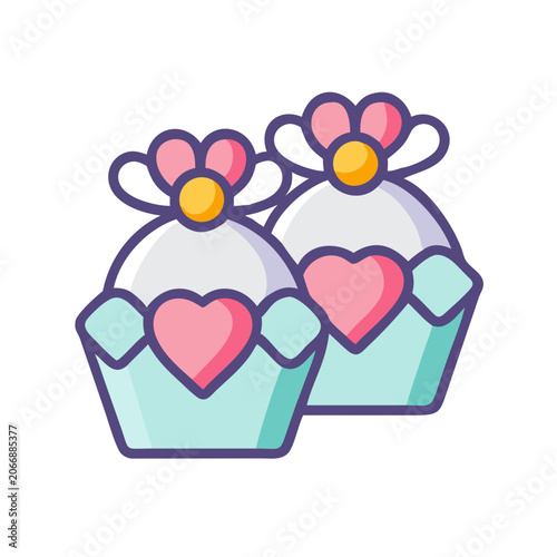 Foto Two Valentine's Day cupcakes vector graphic on black background
