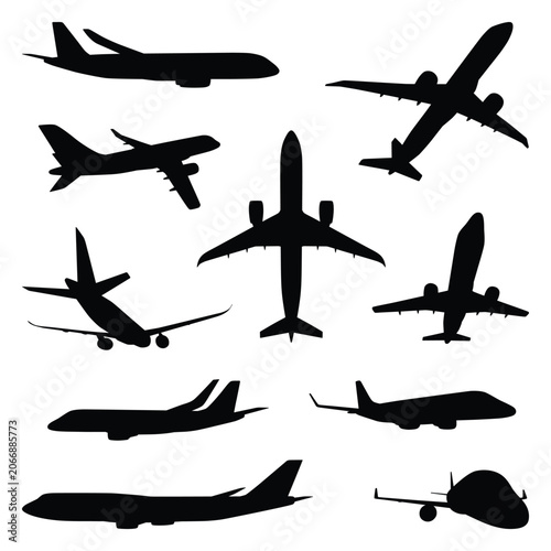 Vector collection set of passenger airliner silhouettes.