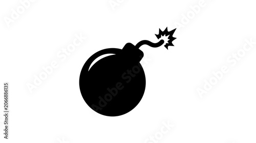 Canvastavla Bomb with burning fuse black silhouette on white background