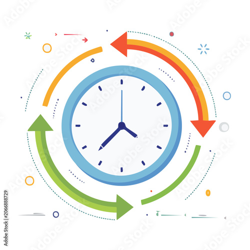 Clock with circular arrows indicating time cycle and workflow
