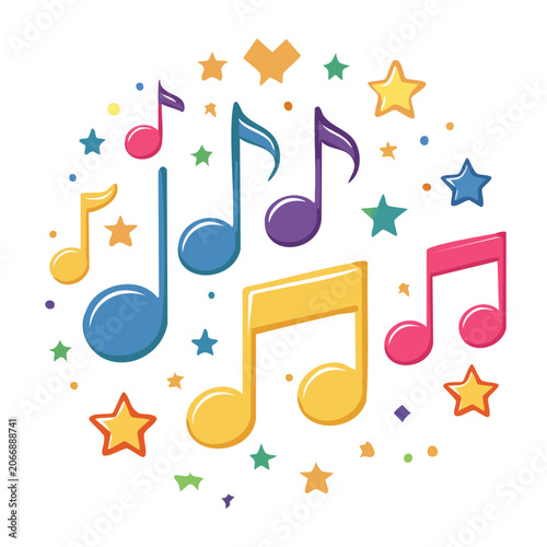 Colorful musical notes and stars illustration