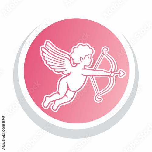 Cupid with bow and arrow on pink circle