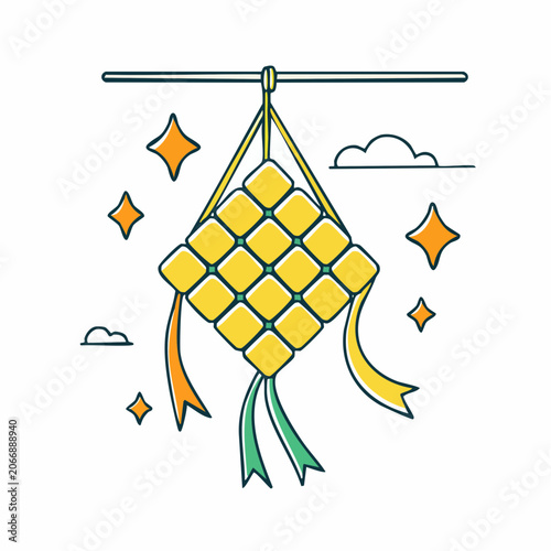 Ketupat Decoration with Stars and Clouds