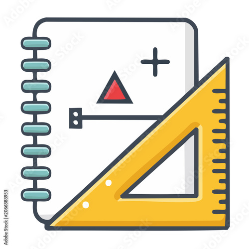 Notebook and Set Square Icon in Flat Design