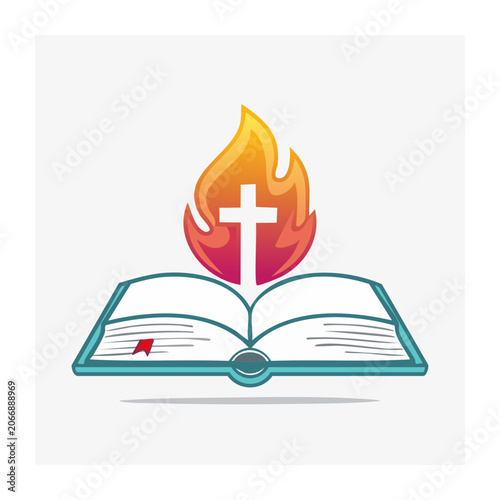 Open Book with Cross and Flame Vector Graphic