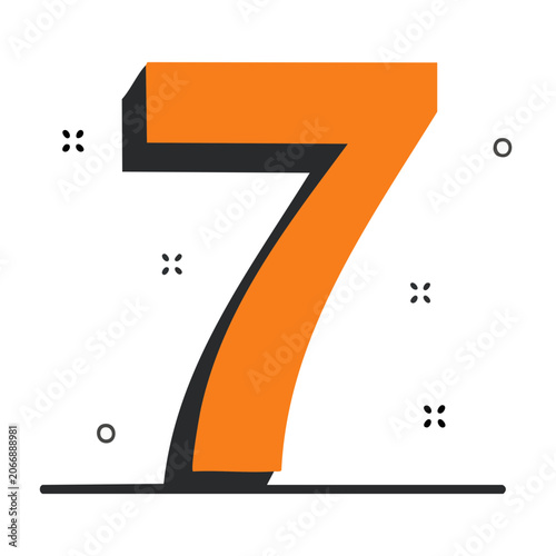Orange Number 7 with Shadow and Dots