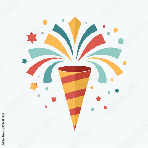 Party Popper Exploding with Colorful Confetti and Stars
