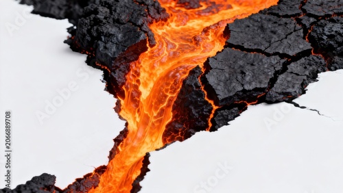 Lava flow on cracked rock surface
