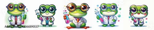 Tableau sur toile Vector of a cute cartoon frog scientist character holding a test tube