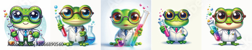 Quadro su tela Vector of a cute cartoon frog scientist character holding a test tube