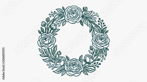Foto Intricate floral wreath design with ornate leaves and flowers.