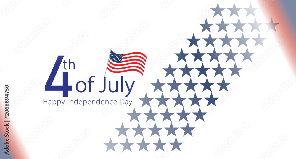 Obraz premium 4th of July Happy Independence day handwritten typography text USA wavy flag blue background banner