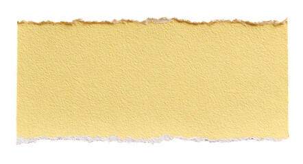 Horizontal yellow paper tear with irregular shape. A versatile piece for design accents and vintage projects. The edges show varied tearing, adding to its natural appearance.