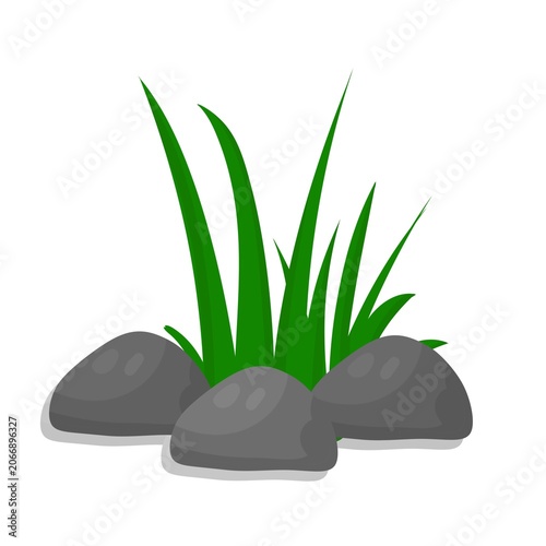 Φωτογραφία Cartoon green grass growing between grey stones and rocks for 2d animation back