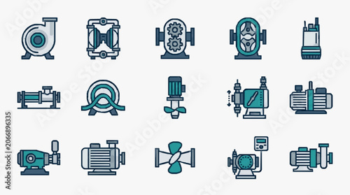 Quadro su tela Industrial Machinery Icon Set for Technical Illustrations.