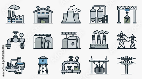 Industrial Machinery Icons Set.